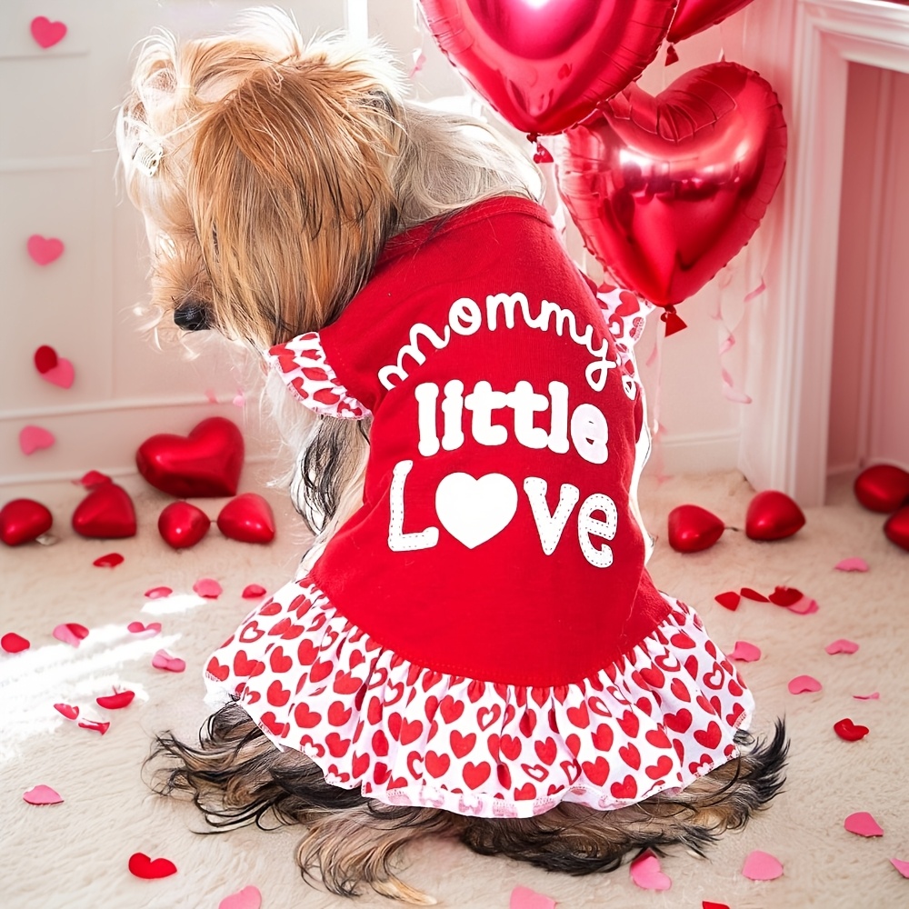 

1pc Little Dress - Knit Polyester & Spandex Pullover Pet Apparel For Small Breeds, Machine Washable, Cute Female Puppy Shirt With Skirt