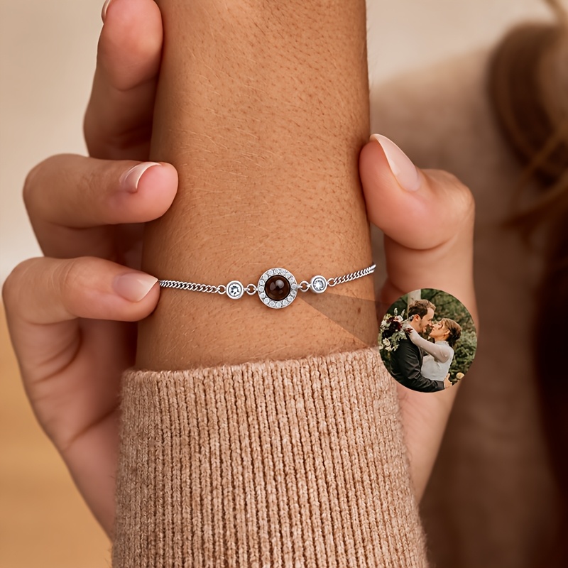 TEMU Custom Photo Bracelet Stainless Steel Jewelry Personalized Projection Women's Fashion Bracelet Daily Wear Minimalist Style Suitable For