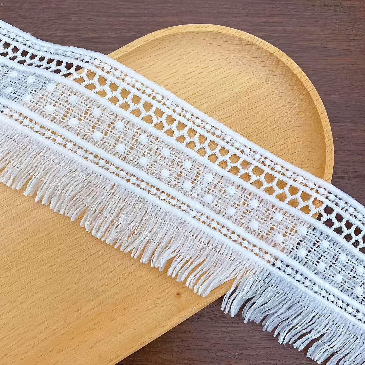TEMU 2 Yardas de Festoneado Bordado con Borlas, Exquisito Bordo de Encaje, Adecuado para Ropa y Decoración del Hogar