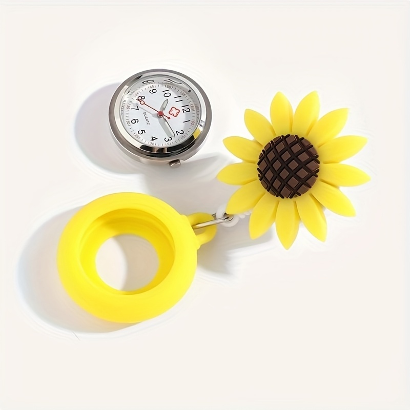 yellow silicone nurse watch with sunflower badge quartz movement