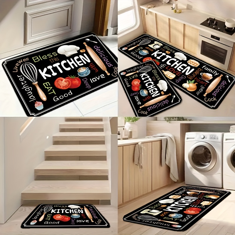 TEMU Ensemble de 2 tapis de cuisine, ustensiles de cuisine noirs pour légumes