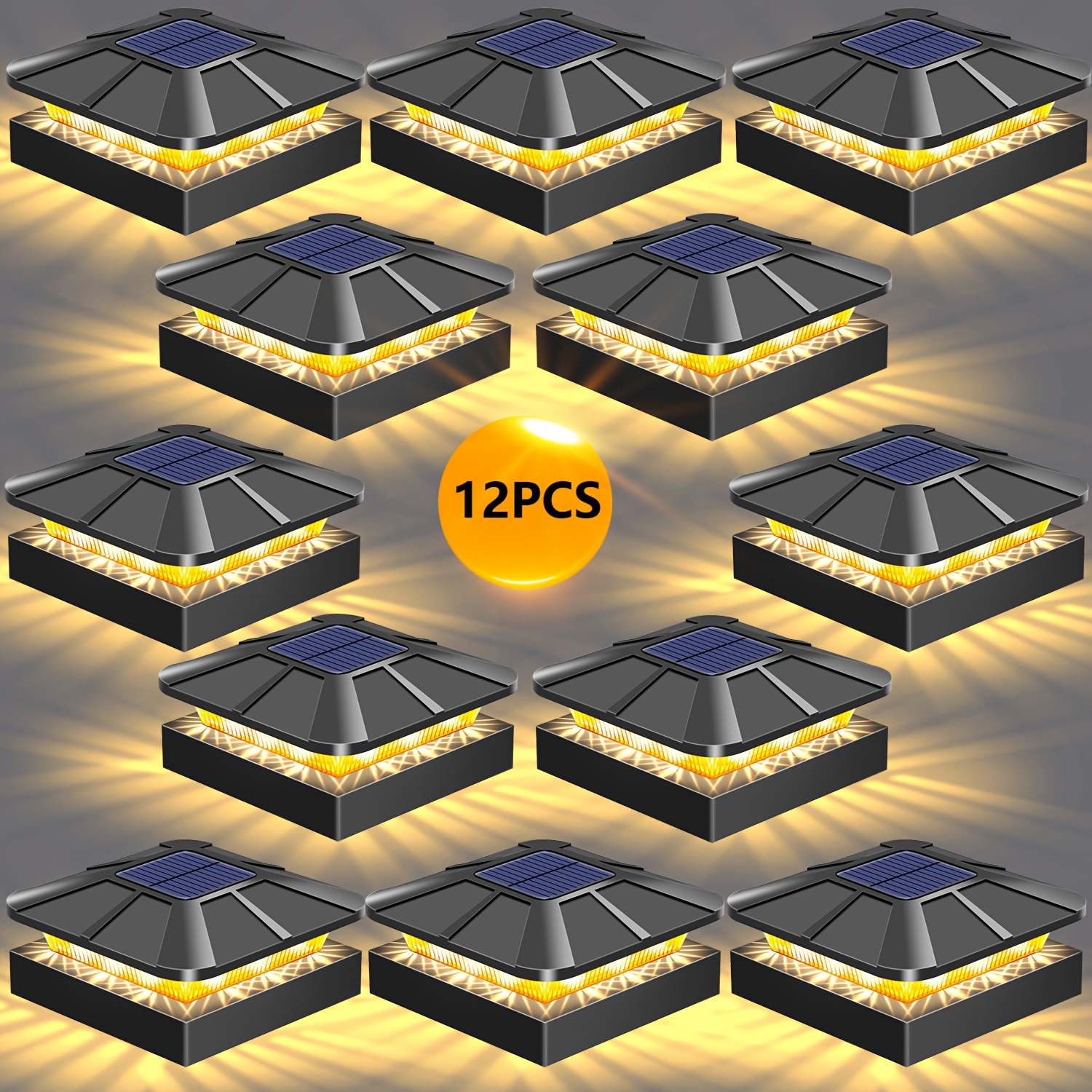 Image of 12pack Solar Post Lanterns - Outdoor Bright Led Solar Fence Deck Lights Pillar For Garden, Porch, And Stair Decor Solar Charging, Outdoor Lighting | Modern Outdoor