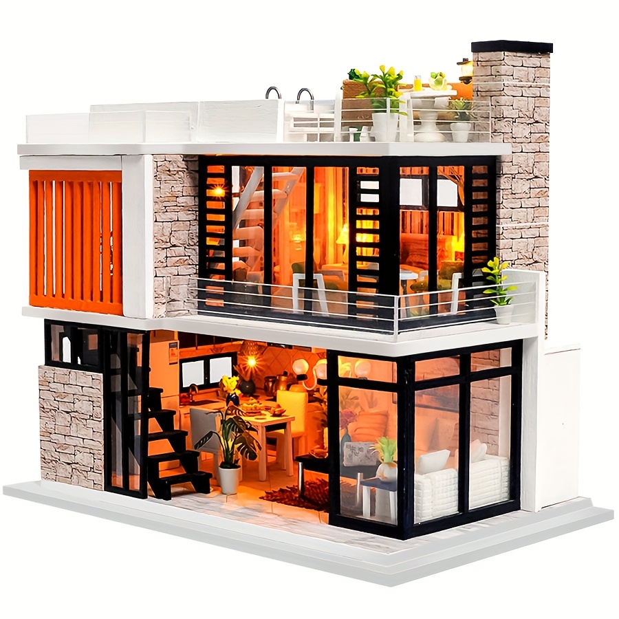   miniature dollhouse kit for featuring 1 24 scale wooden crafts handmade mini furniture a music box and led lights a creative craft gift for friends for christmas or birthdays   not included