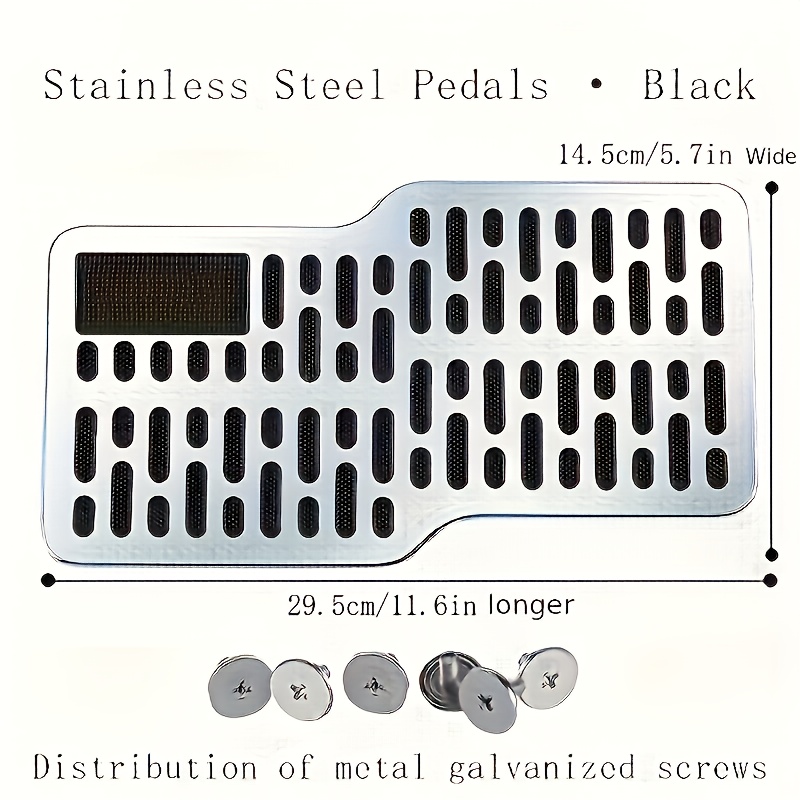 TEMU 1pc Fit Stainless Steel Anti-slip Foot Pedal Repair Mat With Screws - Durable Metal Car Floor Pad For Driving Safety, , Secure Vehicle Interior