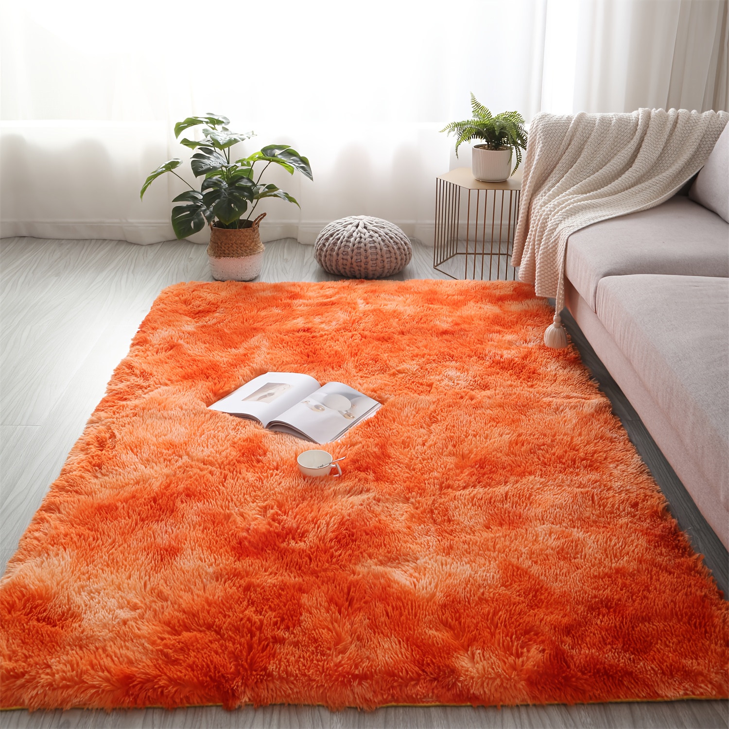   shaggy carpet handmade striped orange rug suitable for bedroom living room soft long pile hand washable porch covering cozy warm decorative rug