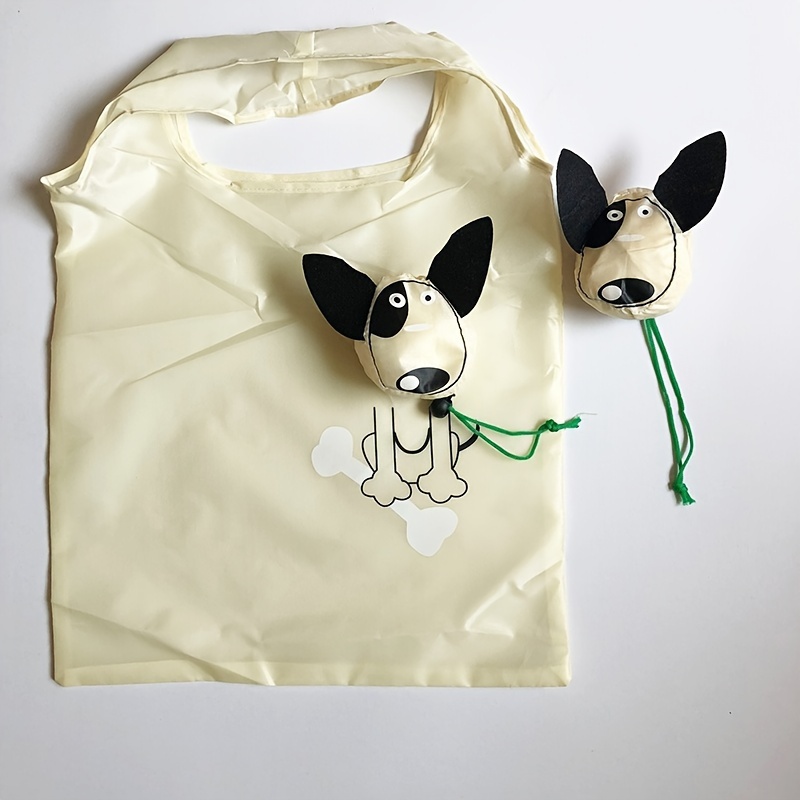 E-shop faltbare Einkaufstasche mit Cartoon-Hund-Motiv und Logo-Druck – Kreative Tier-Tote Bag