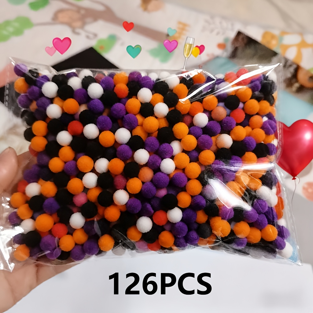 TEMU Halloween Colorful Set, Handmade Plush Balls, Multi-colored Fluffy Pom-poms, For Wreaths, Ornaments, Parties, And Home Art Decoration, Handmade