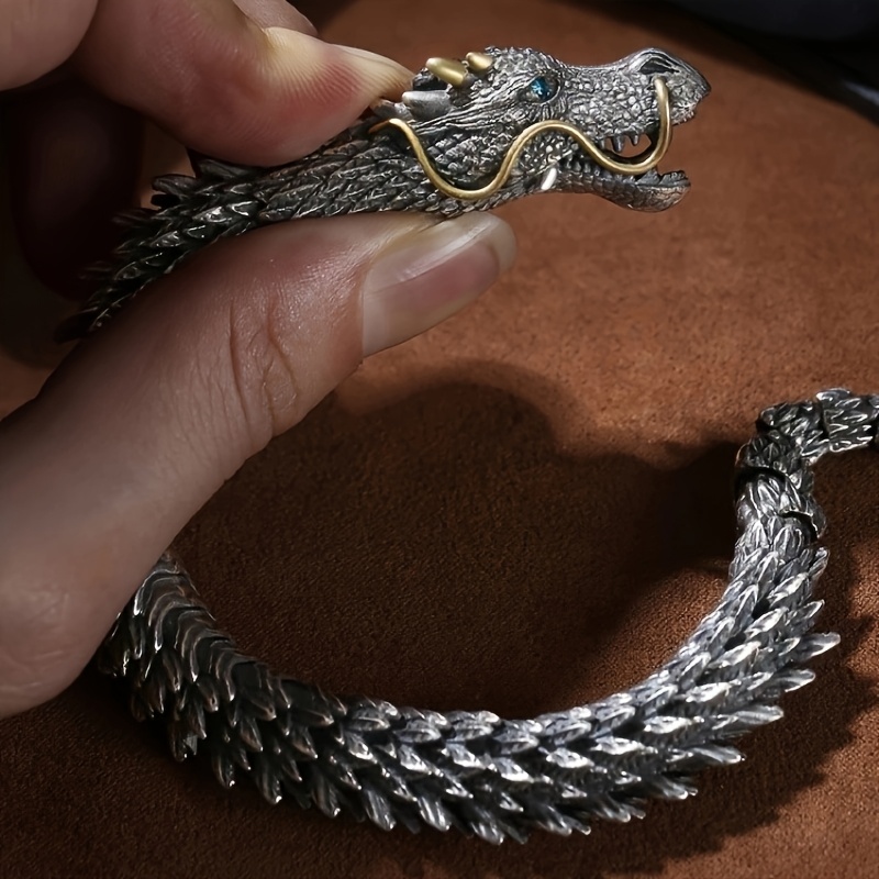 pulsera de   vintage para hombres - diseño   de cabeza de   dorado y plateado, aleación de cobre, ideal para uso   o regalo, decoración de   3