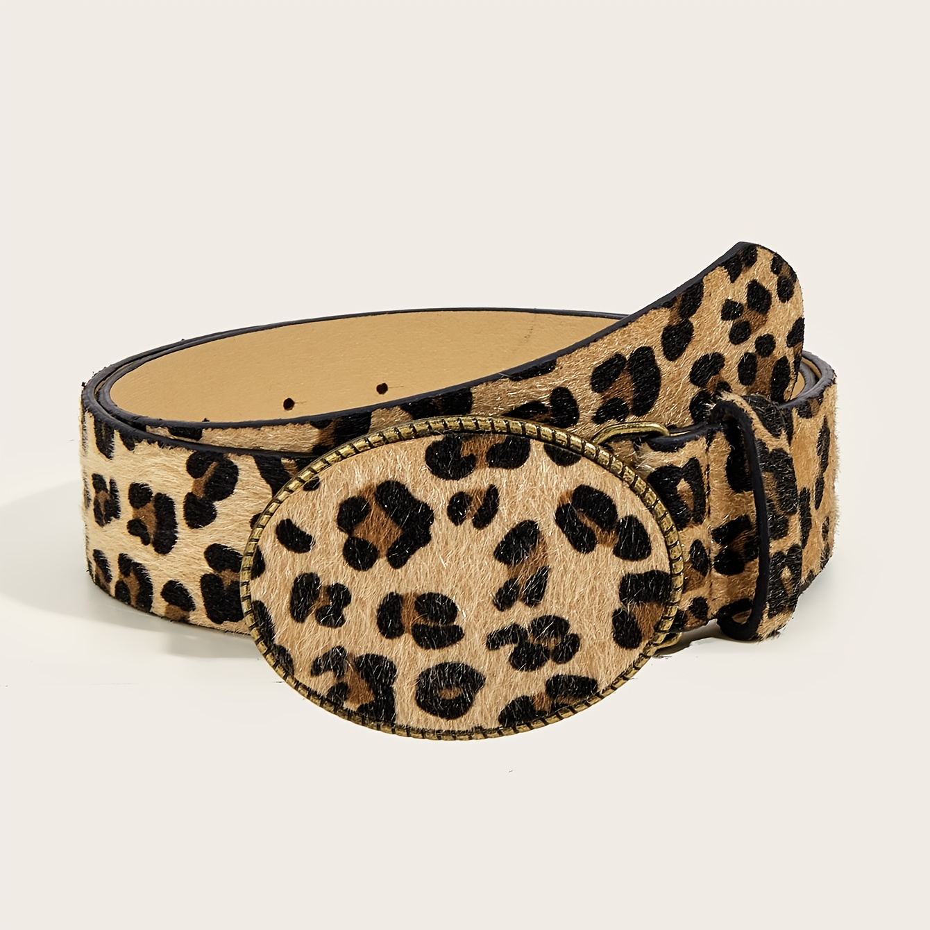 Leopard Print Retro Vintage Style Gold Metal Carved Buckle PU Leather Belt Gap Thin Faux Fur Leopard Belt Girls Sz XS Goldtone Buckle  main image 2