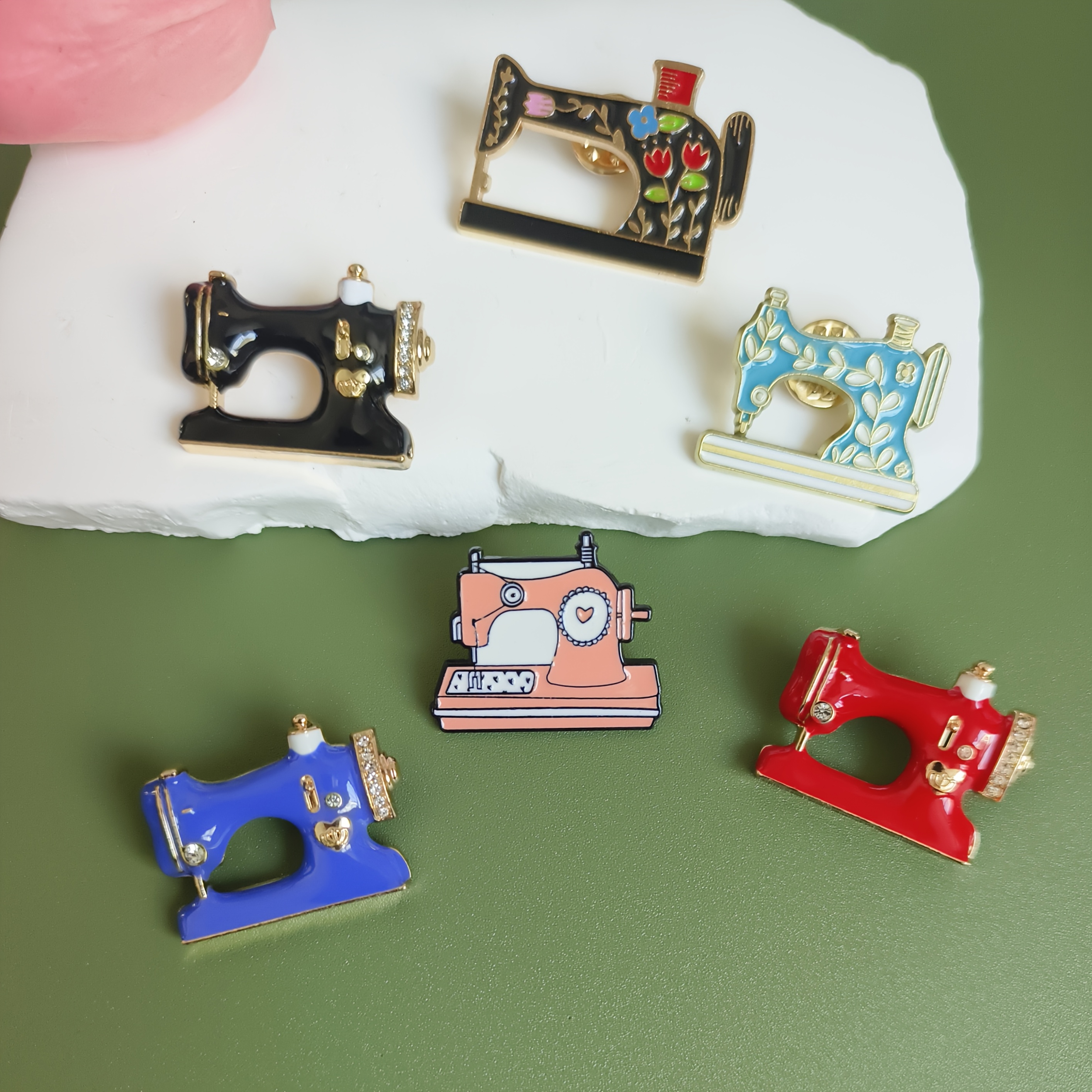 TEMU 6pcs Women's Brooch, Lapel Pin, And Scarf Clip Set, Sewing Machine Style Brooch Set, Versatile Autumn And Winter Lapel Pin And Scarf Clip