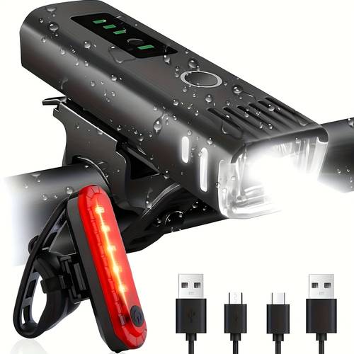 1pc 2pcs set bicycle light usb rechargeable bicycle front and tail light set 4 lighting smart light sensor bicycle riding headlight bicycle tail light with 2 charging cables