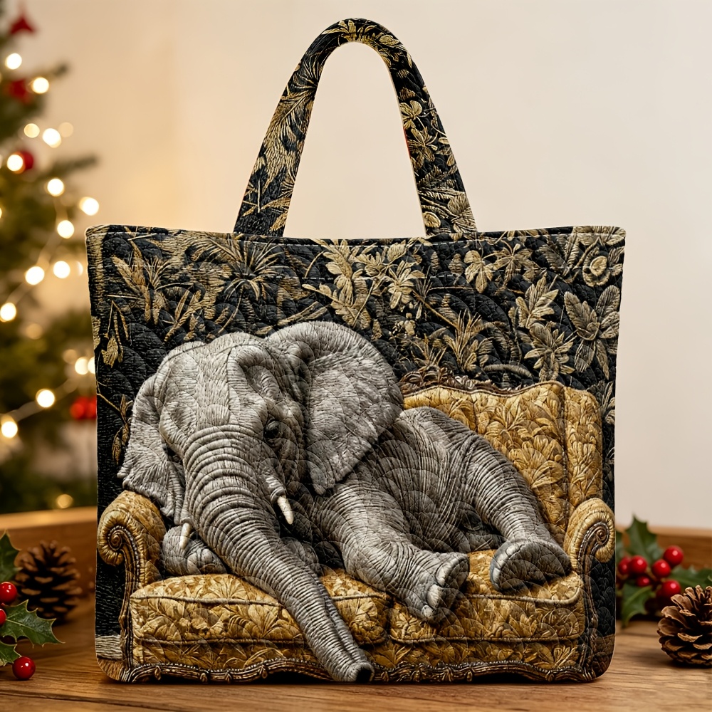 TEMU 1pc Luxurious Quilted Women's Handbag, Elephant With Golden Floral Pattern, Elegant Style Halloween Thanksgiving Christmas Gift