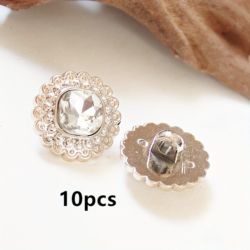 TEMU 10pcs Of Fashionable, Versatile, Exquisite Lace-trimmed Irregular Square Crystal Rhinestone-embellished Buttons, Suitable For Cardigans,