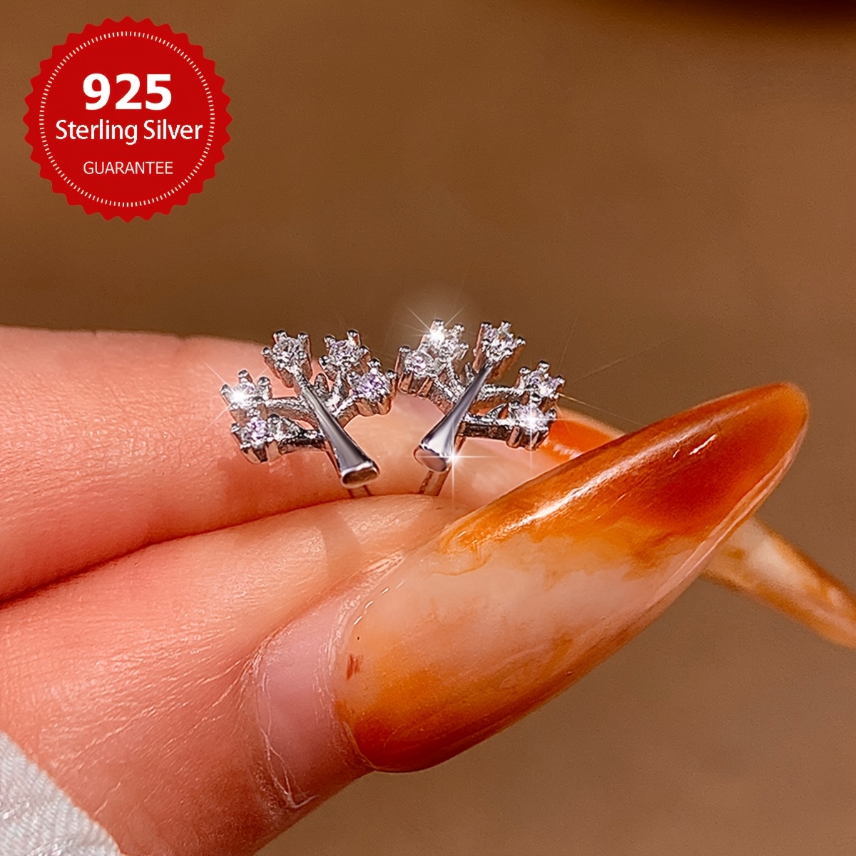 S925 Sterling Silver Five Star Sapling Earrings Women's Jewelry Gift