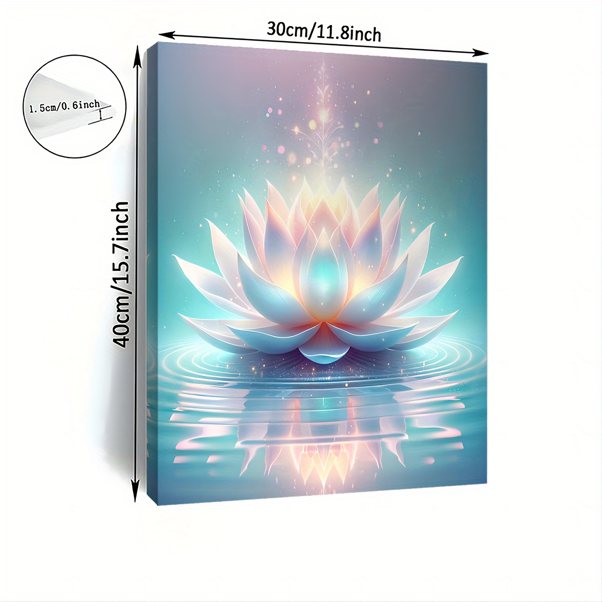 TEMU 1pc Luminous Lotus Flower Canvas Wall Art With Wooden Frame, Reflective Water Illusion Print For Home & Office Decor, Perfect For Bachelor Party & Festive Occasions - 11.8