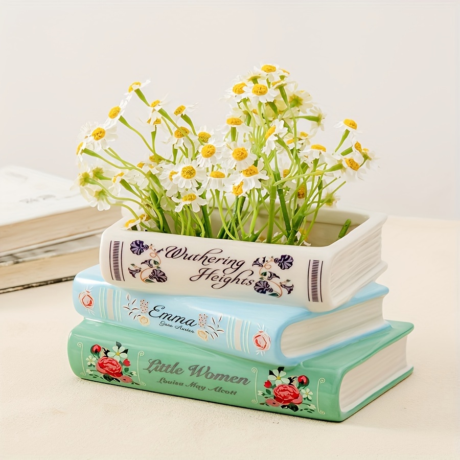 1pc Creative Three-layer Ceramic Book Vase, Retro Book-shaped Vase *  Decoration Ceramic Flower Pot, Suitable for Living Room, Shelf, Mantel,  Dining Table Decoration