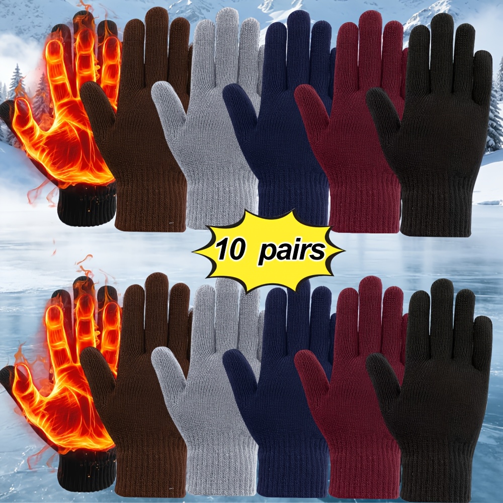 TEMU 10 Pairs Of Winter Must-haves, Warm Gloves Winter Thickened And Velvet Stretch Five-finger Gloves Hand Unisex Gloves