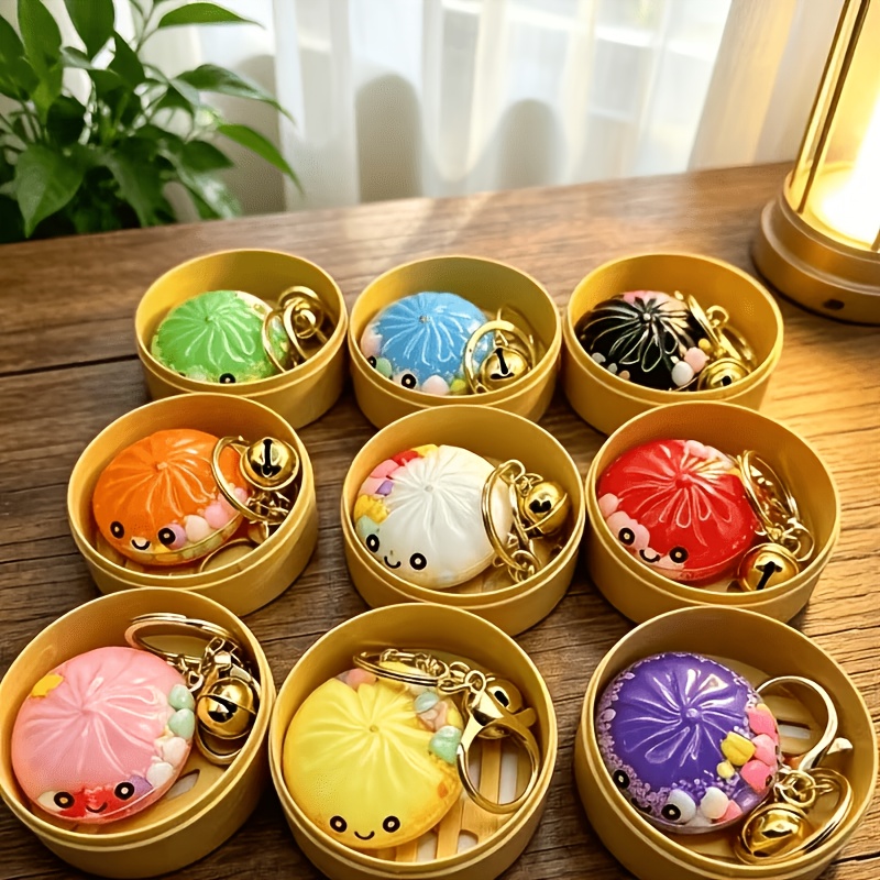 TEMU Cute And Fun Baozi Ornament Keychain, 2 Random , Comes With A Steamer Bell And Storage Pendant, With A Flowing Effect, Versatile Decorative