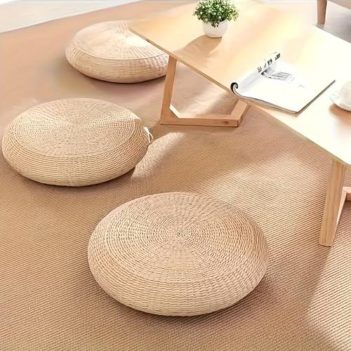 rattan meditation cushion round thickened yoga seat pad for zen meditation sofa floor sitting indoor outdoor use with woven design