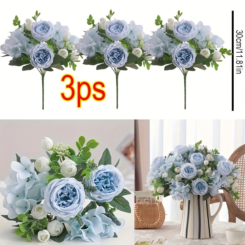 TEMU 3 Bouquets de Artificielles - Décoration d'Hortensias Faux Style Vintage, Convient , et les Festivals - Parfait pour la Mère, Bricolage et