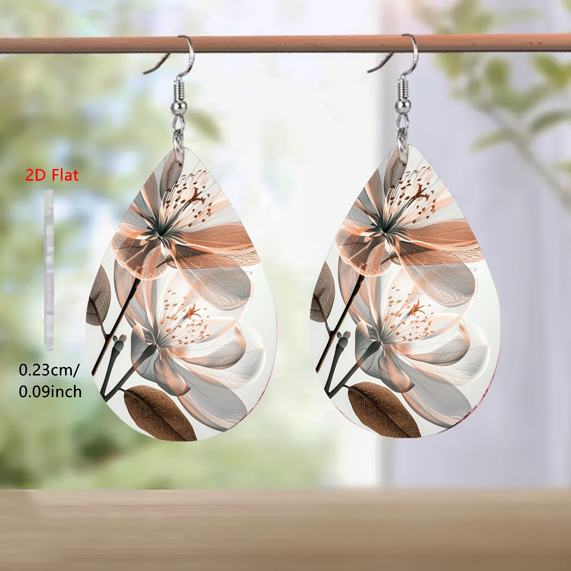 2d Flat-1pair Women's Stylish Drop Earrings, Featuring A Elegant Pink And White Pattern Made Of Steel, With Teardrop-shaped Acrylic, Wear During Holidays Like Thanksgiving