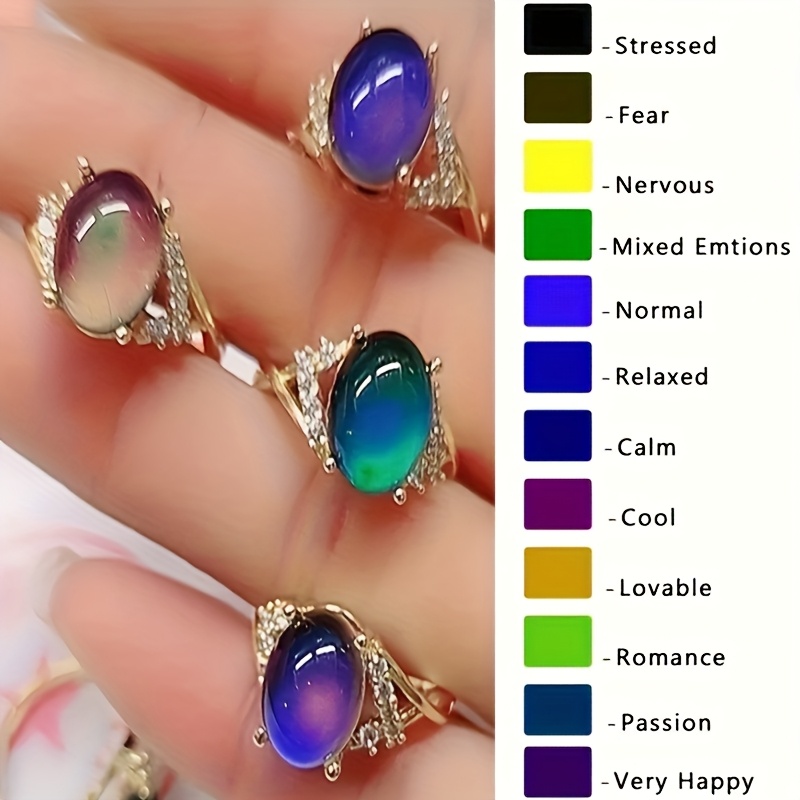 TEMU Bague d' à la Température pour Femmes, de Couleurs Mixtes, Bague à Ouverture Croisée Ajustable, Cadeau Idéal pour