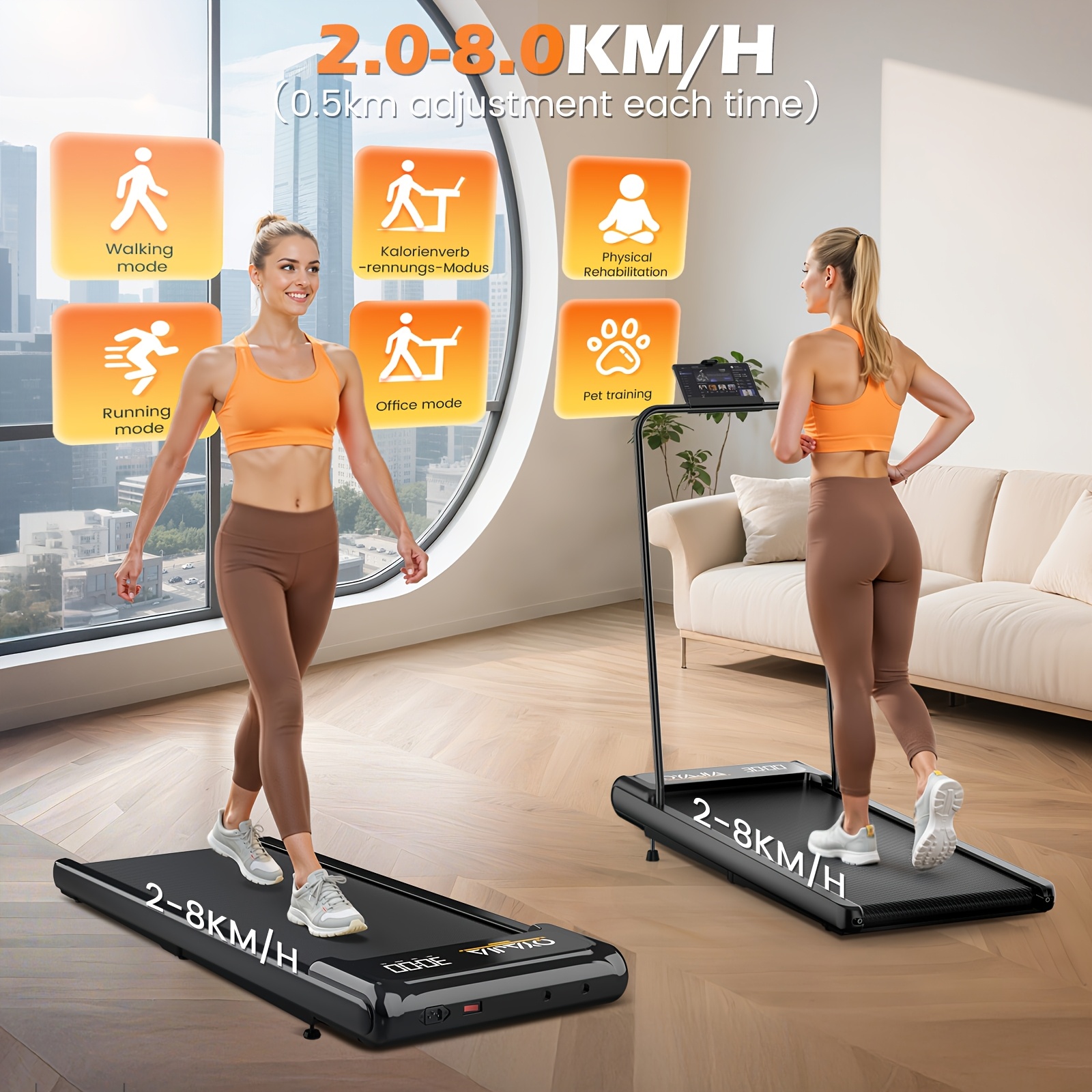 2-in-1 Folding Treadmill, 0.60 Hp Silent DC Motor, Speed 2-8km/h, 4 Levels Of Incline Adjustment, LED Display (time Speed Distance Calories), APP And Remote Control, 100kg Weight Capacity, Compact Home/office Gym Equipment, Without Battery