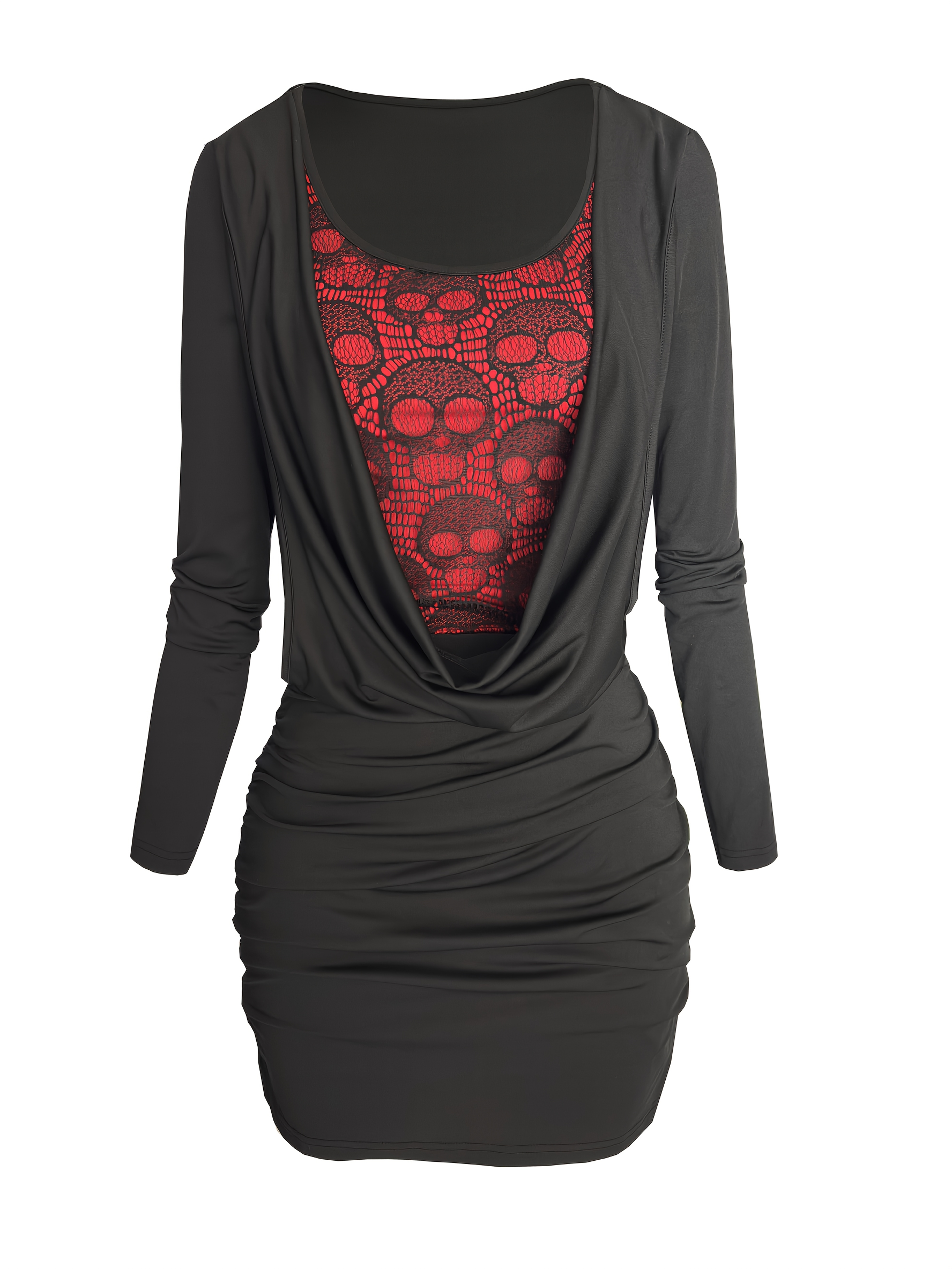 gothic style skeleton lace color blocking draped pleated - Temu Germany