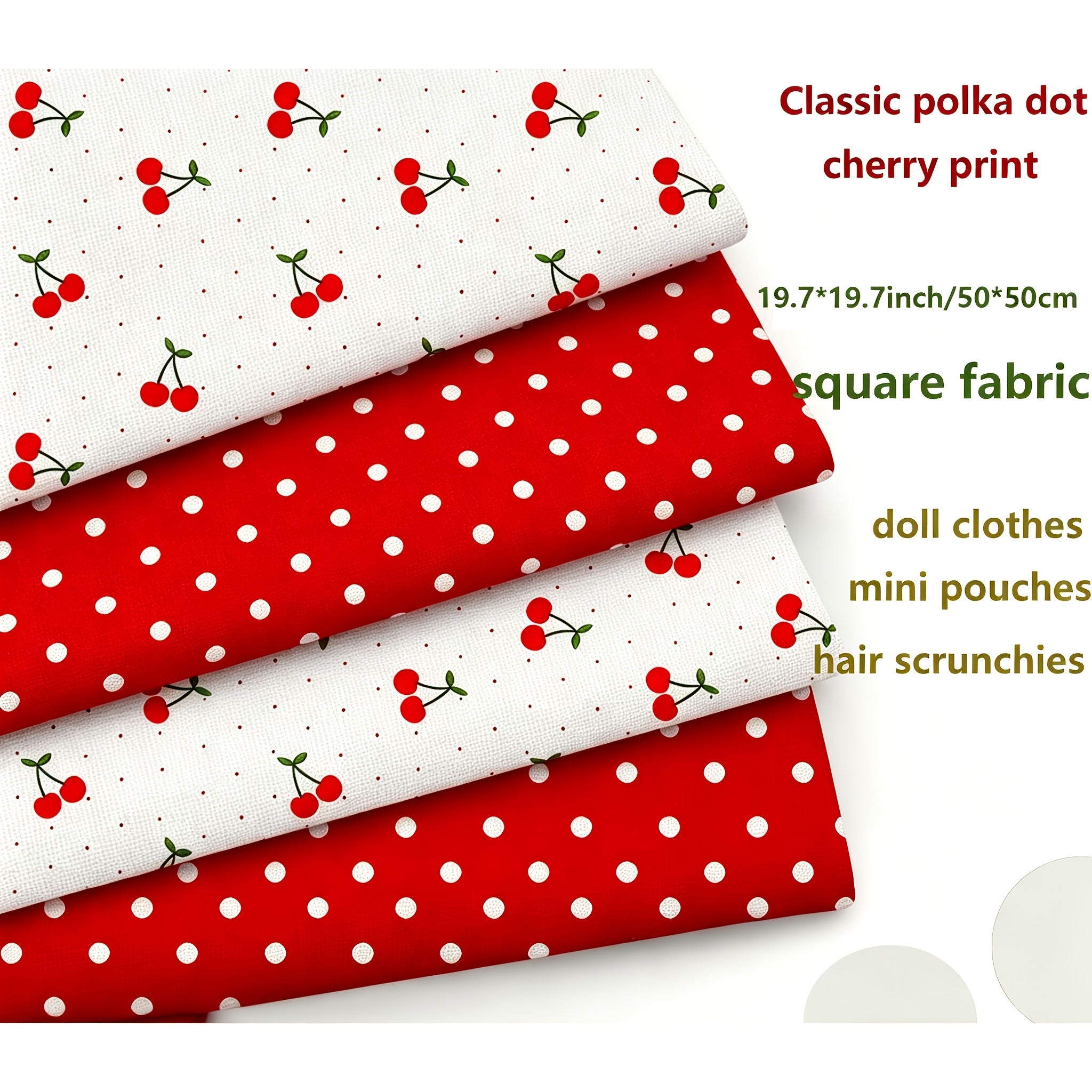 TEMU Lot de 4 tissus patchwork cerises rouges 19,7x19,7 po 100 % polyester pour matelassage, loisirs créatifs, fabrication de cadeaux, housses de