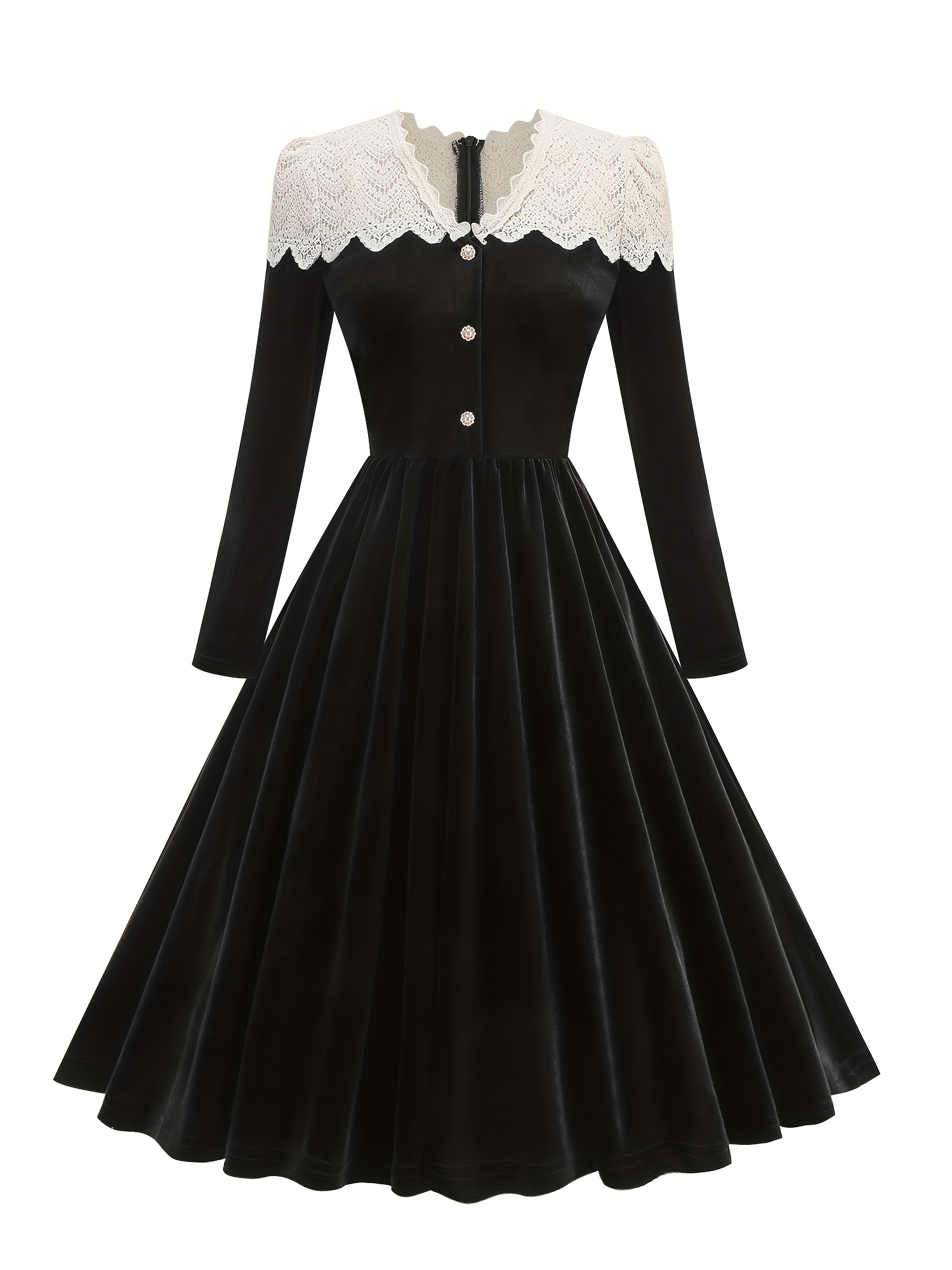 winter dresses women high lace Ehqjnj Black Winter Dress Women's Vintage Lace Collar Lace Tucked Waist Large Swing Dress Glitter Dress for Women Quinceanera Dresses