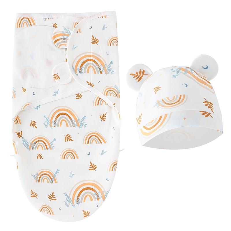 2pcs Baby Swaddle Set with Hat, Soft And Cute Baby Swaddle Blanket, Suitable for 0-6 Months, Easy Wrap Swaddle, Baby Wrap Blanket, Christmas, Halloween, Thanksgiving, Easter Gift
