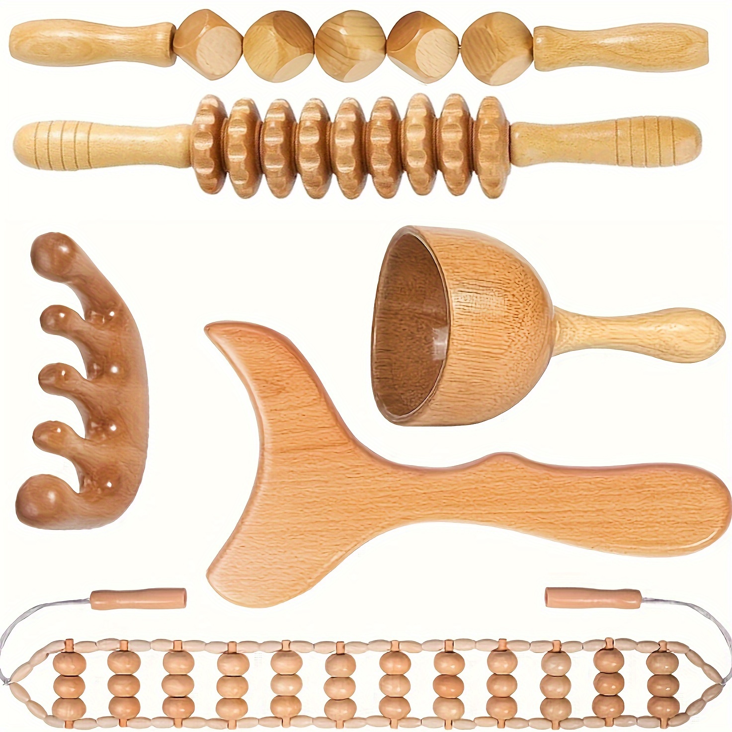 

1 Set Wood Massage Tools Maderoterapia Kit, Body Sculpting Tools, Wood Massager Roller Rpoe For Back And Muscle