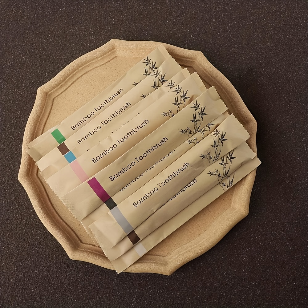 Image of 100pcs Hotel Bamboo Toothbrush,bamboo Charcoal Toothbrushes With Soft Bristles For Teeth Gums,for Deep Cleaning Oral Care At Hotel For Guest