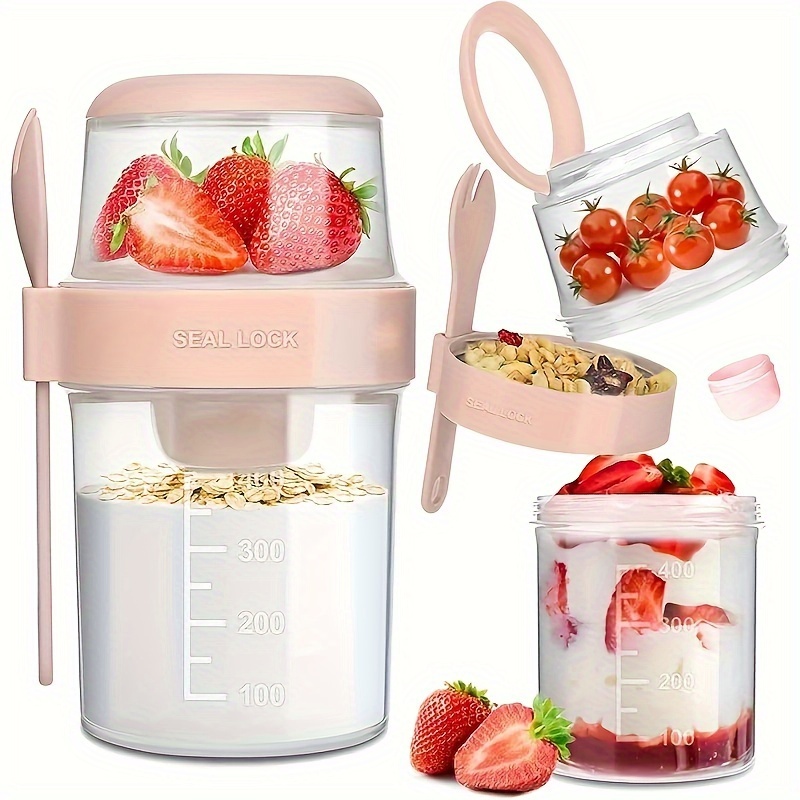 

Portable , Cereal & Yogurt Cup Set: Leakproof, Dishwasher Safe, Ideal For Work, School & Travel - 10.48oz + 18.94oz Plastic Containers