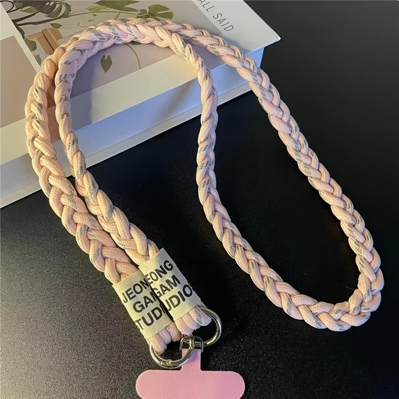 E-shop Modisches Handy-Lanyard, Kreativ Geflochtener Dreistrang-Schultergurt, Langlebiges Langes Nylon-Lanyard mit Verstellbarer Schnalle für Sicheren