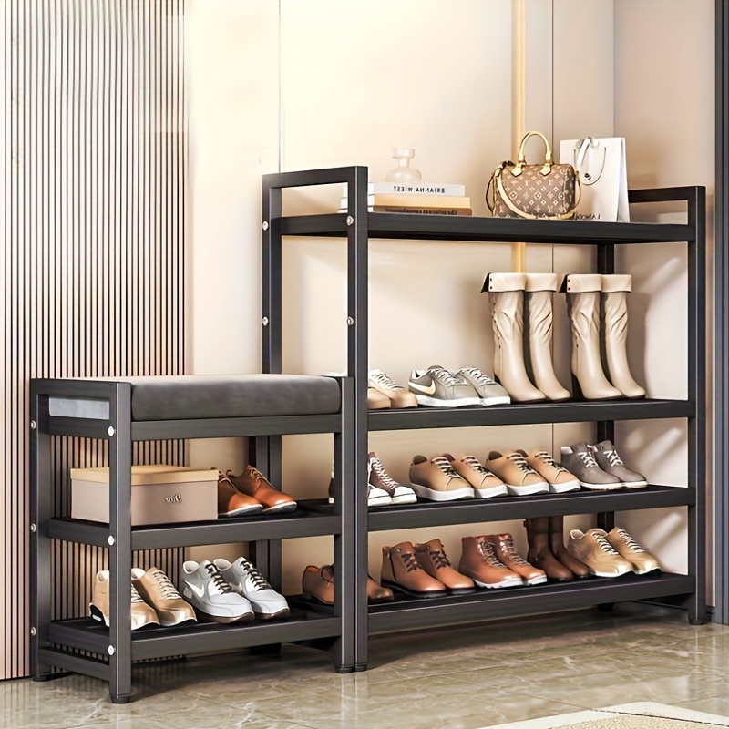 3-Tier Shoe Bench and Storage Bench - Multi-Size Options, Multi-Functional Entryway Organizer with Soft Cushioned Seat, Metal Frame, Shoe Rack, Suitable for Home, Hallway, And Doorway Use, Shoe Storage Organizer, Artistic Decorative Style