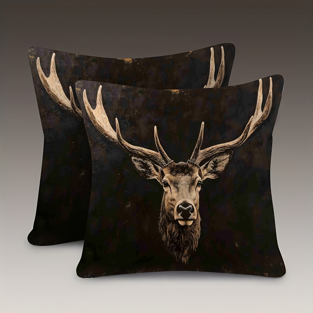 TEMU 2pcs, Double Sided Soft Short Plush Throw Pillow Cover 18x18inch, Painting Depicting A Deers Head Soft And Comfortable, Suitable For , Suitable