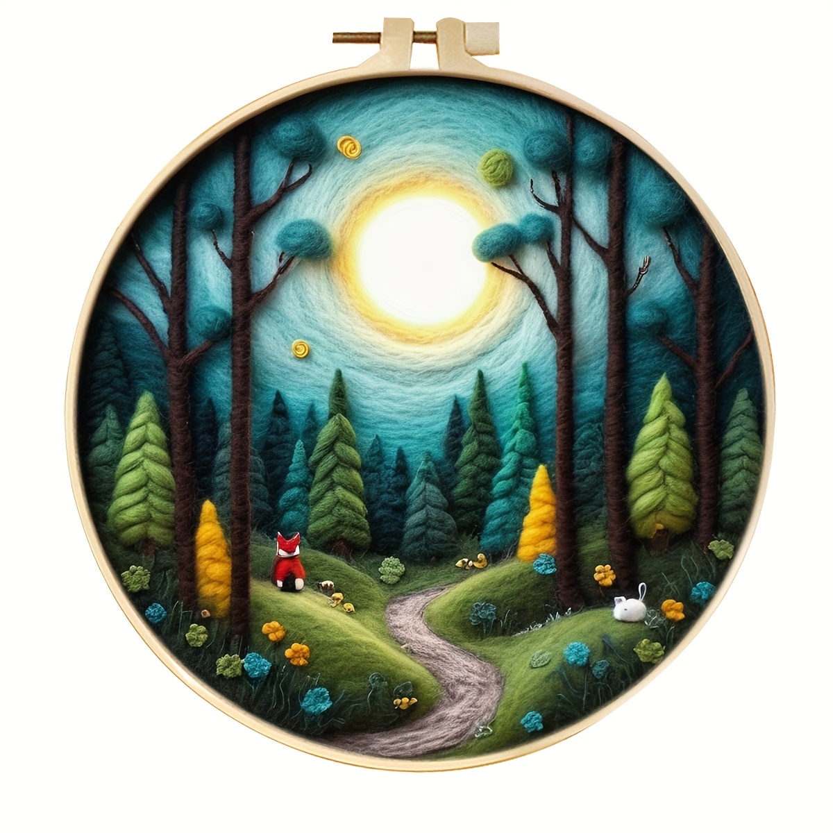 TEMU 2d Flat Printing Forest Needle Felt Starter Kits Scenery Diy Wool Felt Painting For Adults Kits With Picture Frame Felting Needles, Needle