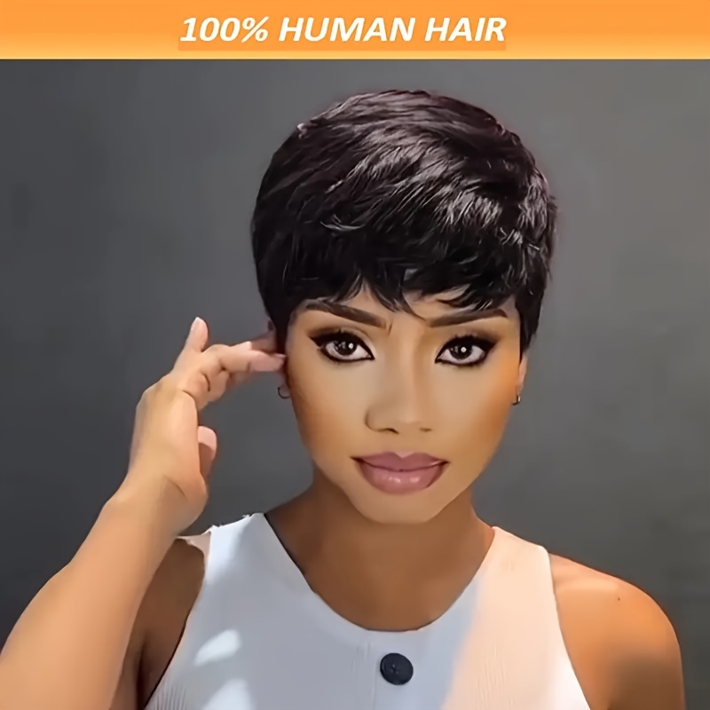 

1pc Elegant Unisex Cut Wig - 150% Density Straight Brazilian Remy Hair, Full Machine Made, Glueless Cap, Short Bob With Bangs And , For All