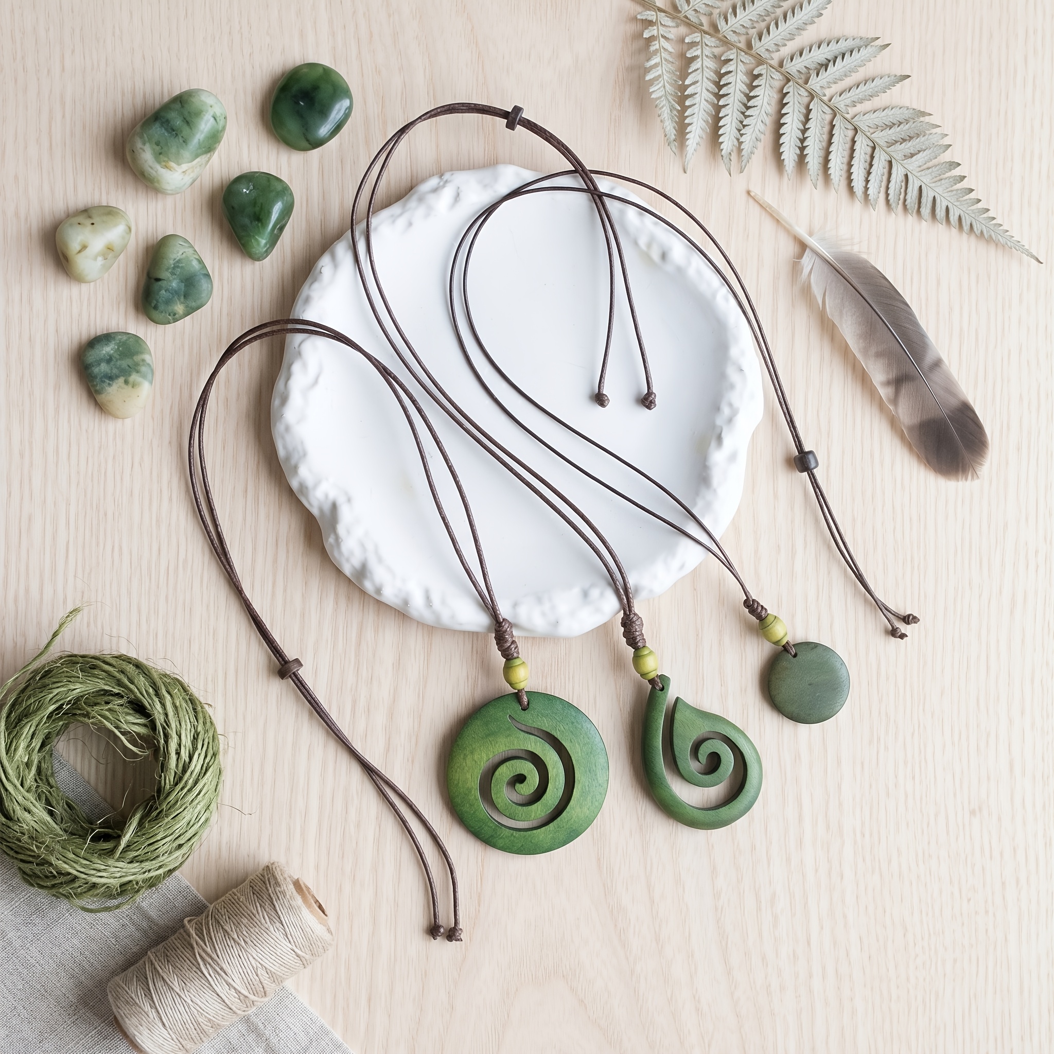 Bohemian Wood Spiral Necklace with Adjustable Wax Knot