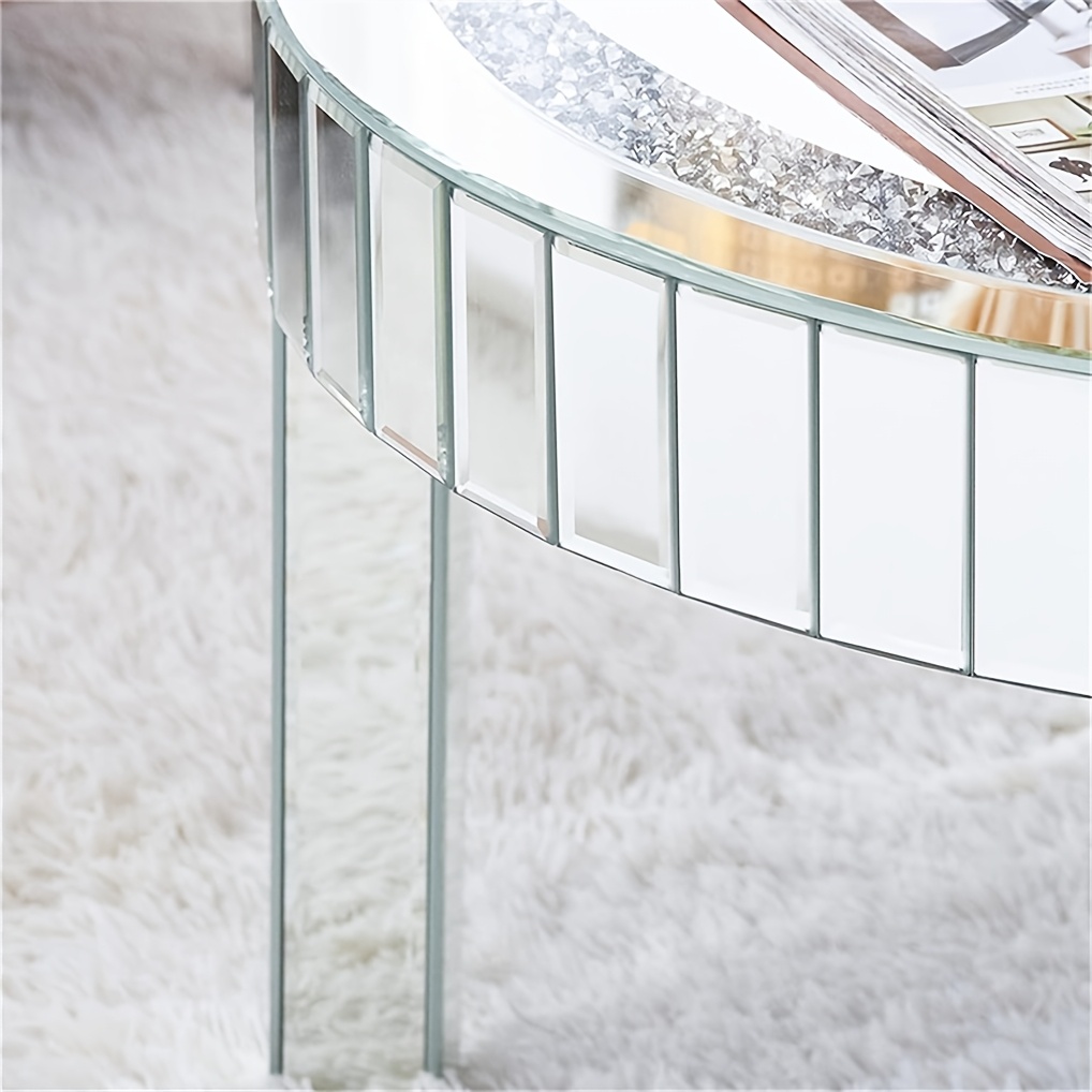 AESOME 23.62'' Mirrored Round Coffee Table for Living Room Modern Glass Accent Table with Crystals Inlay Silver Sofa Accent Table for Home & Office