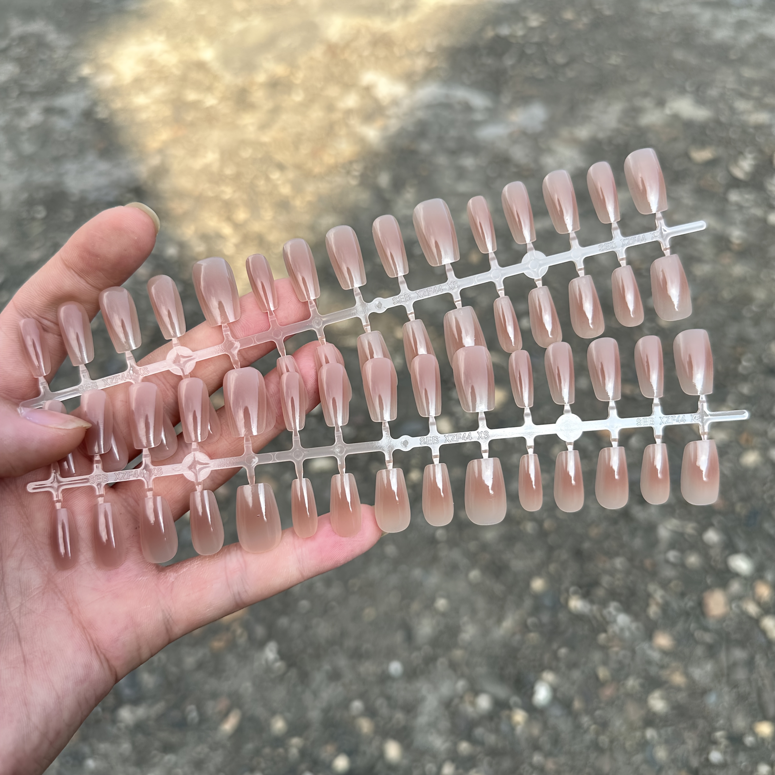 TEMU 60pcs Glossy Nude Coffin Press-on Nails Suitable For Women's Full-cover Reusable Fake Nails With 2 Nail Sets, Natural Gradient Medium Length