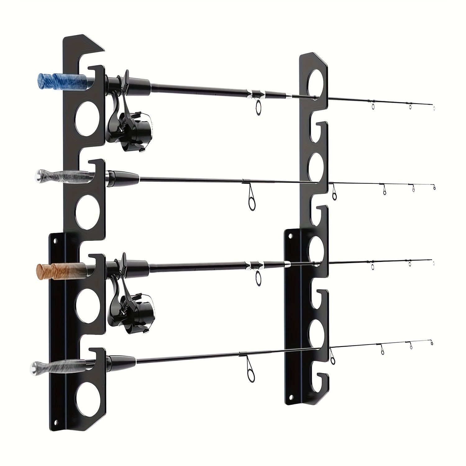 TEMU Support de cannes à pêche en cristal noir à 8 emplacements - Suspension murale ou au plafond, organisateur de rangement encombrant pour garage,
