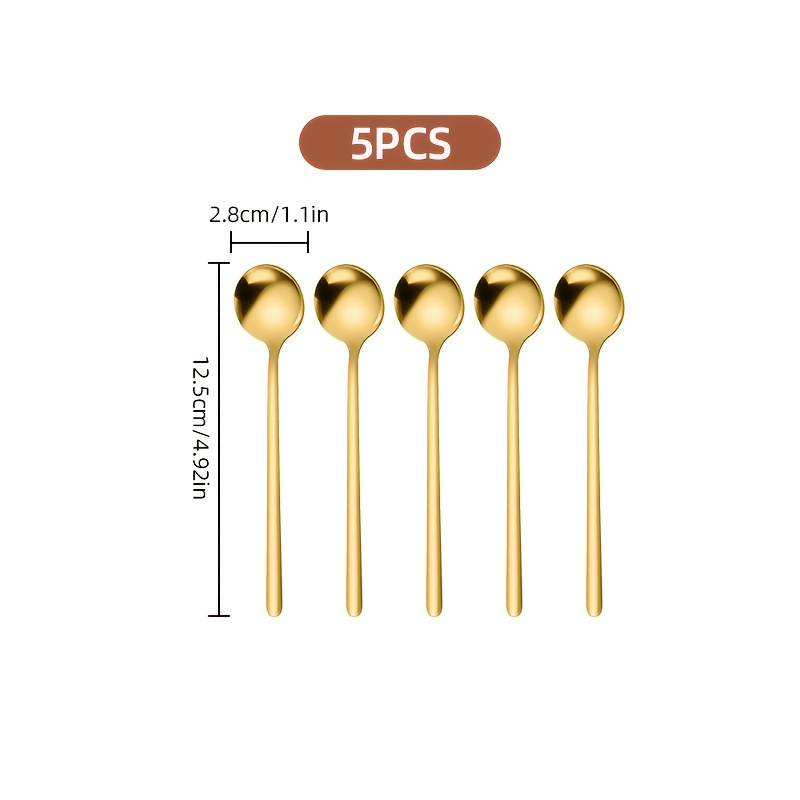 TEMU 5pcs Stainless Steel Coffee Spoons, Dessert Spoons, Teaspoons, Seasoning Spoons, Suitable For , Coffee Shops, Parties, Dishwasher Safe, Kitchen Supplies