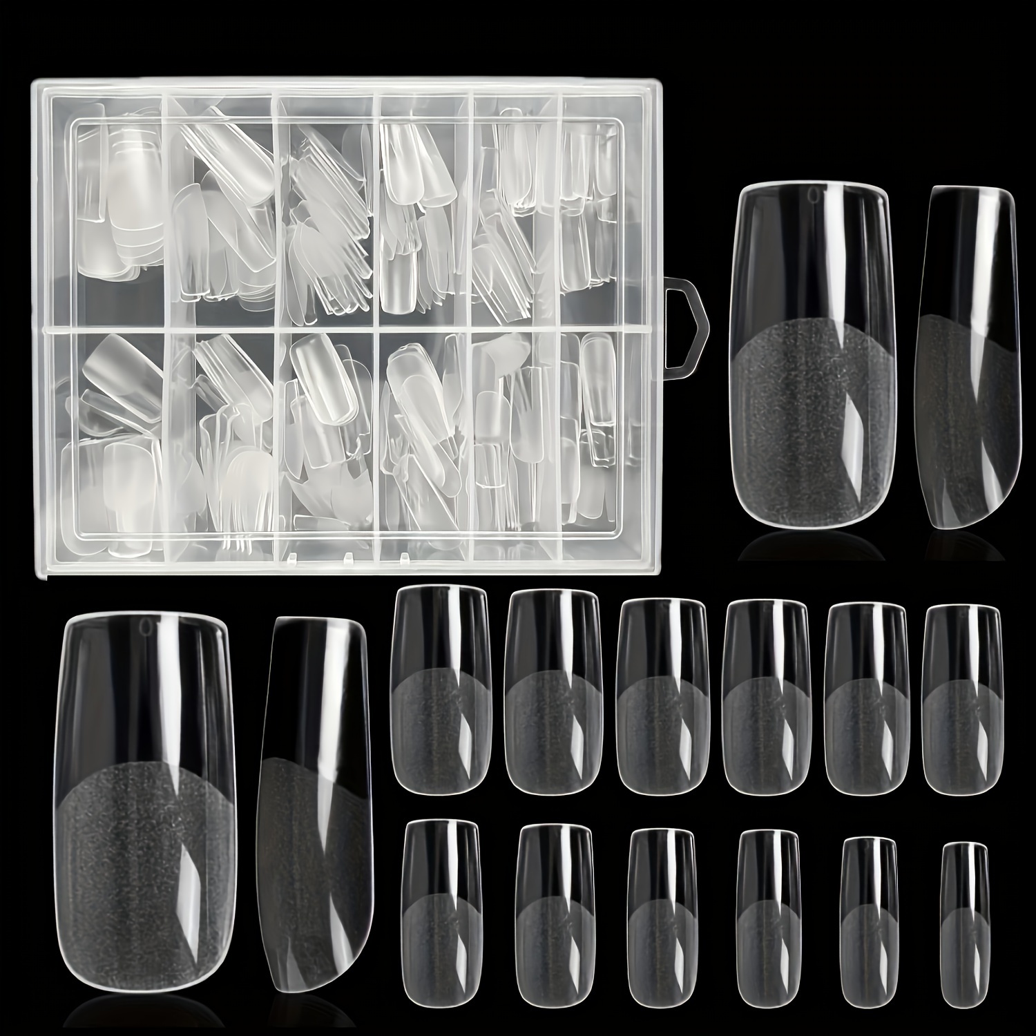 

240pcs Clear Acrylic Nail Tips Set - Soft Gel X Press On Nails In 12 Sizes, Medium Square & With Storage Box For Diy Manicure And Salon Use