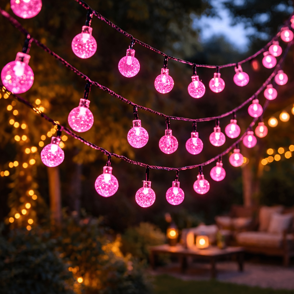 E-shop Outdoor Kristallkugel Lichterkette - 16.7/22.3/39.6 Ft (/100 LEDs) - Solarbetriebene "Dream Bubble" Perlen - IPX4-zertifiziert - Ideal für die