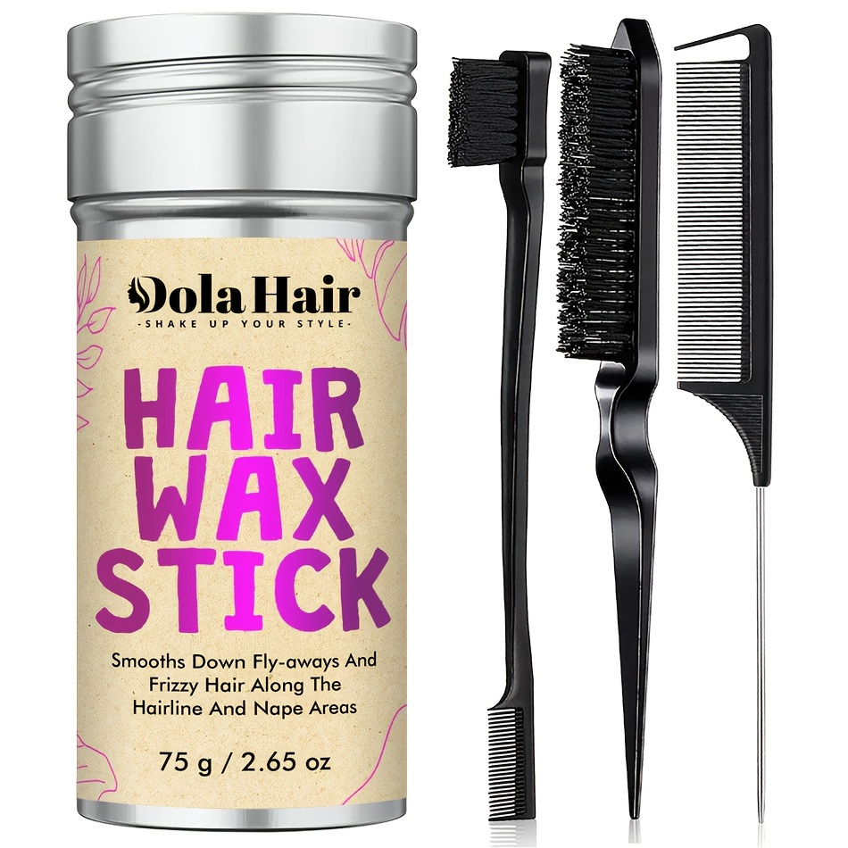 Image of Slick Back Hair Brush, Wax Stick For Hair 4pcs, Non-greasy Hair Wax Stick For Flyaways & Wigs Hair Styling, Teasing Brush For Loose Hair, Rat Tail Combs For , Edge Brush For Finishing, Hair Wax Stick