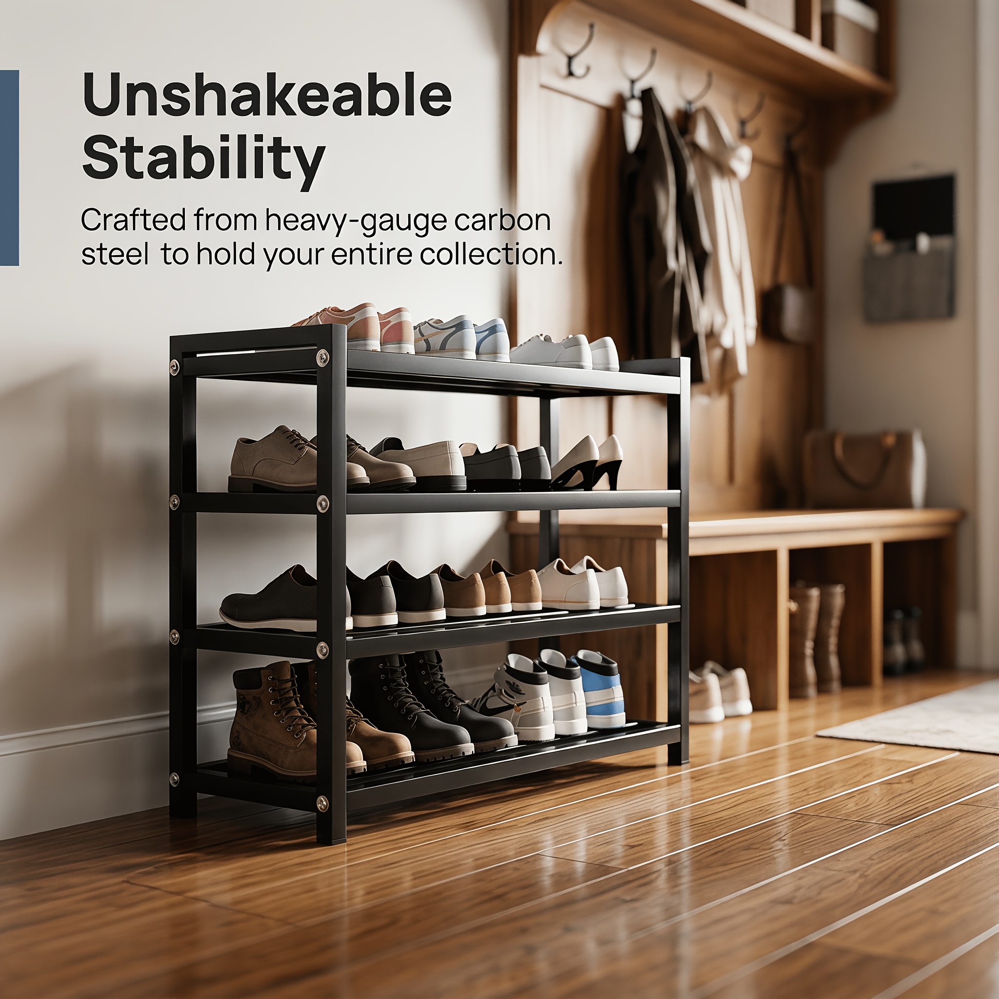 Image of 4-tier Metal Shoe Rack, 60cm Wide Free Standing Shoe Organizer, Heavy-duty Carbon Steel Shoe Shelf For Entryway, Hallway, Bedroom, Closet