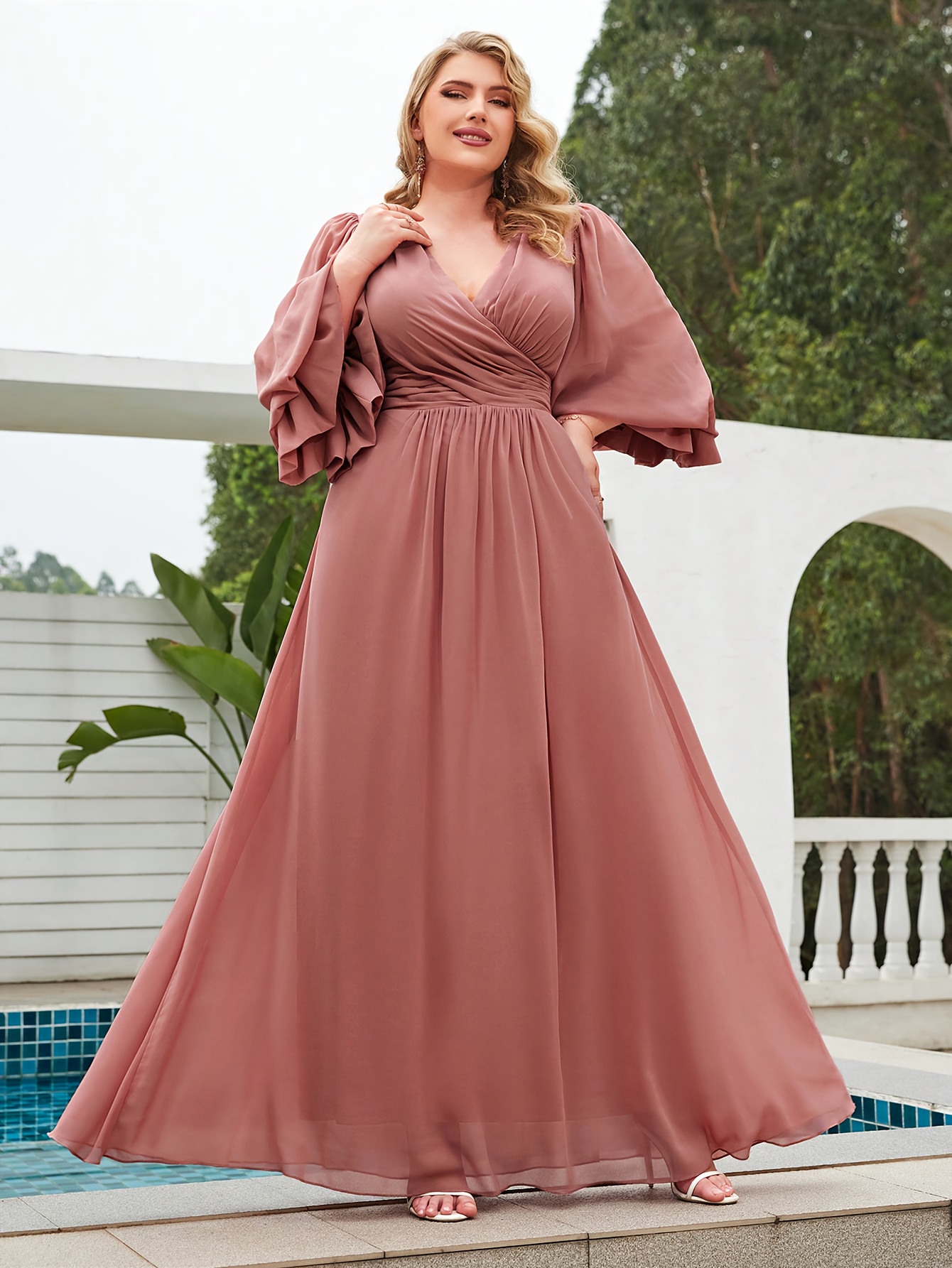 Wedding Guest Maxi Dresses Plus Size With Sleeves Plus Size V Neck
