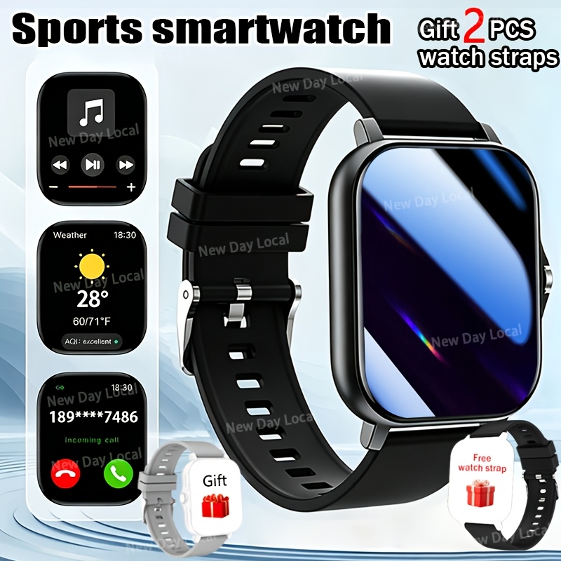 TEMU 1.83-inch Full Touch Screen Men's And Women's Smartwatches, Usb Rechargeable, With Wireless Calling And Message Reminders, Dual Tpu Strap,